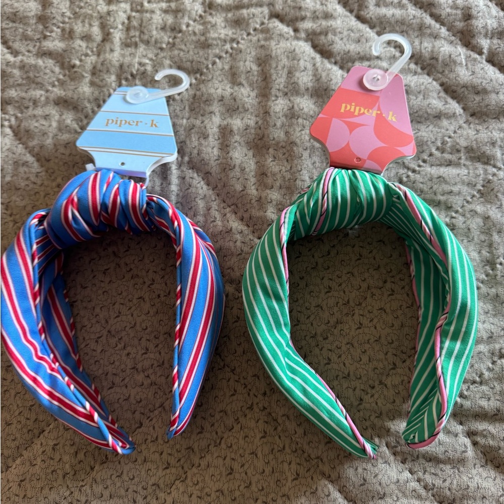 Piper Vibrant Striped Headbands-set of 2Blue/red & Green/pink! Cute& comfy💙❤️💚🩷